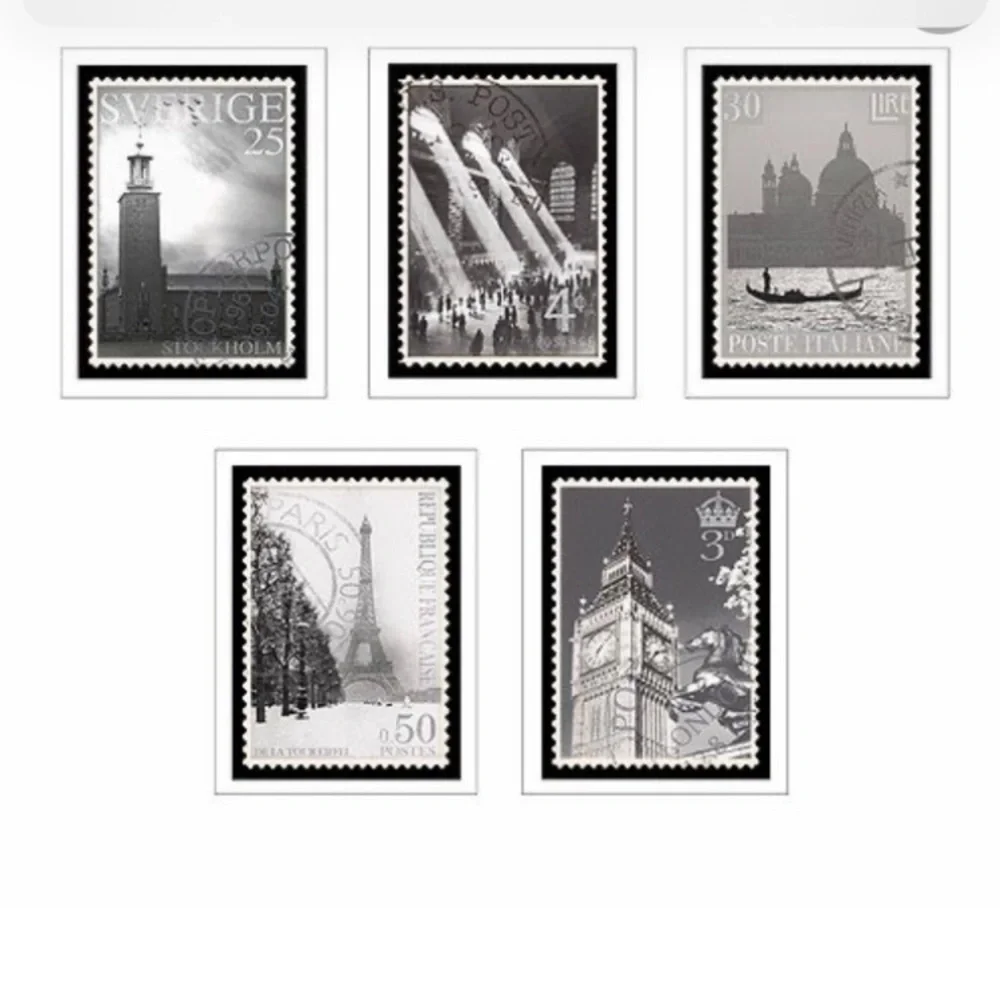 IKEA Vintage Collection Black & White Sepia Travel Stamps Prints